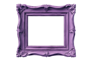Elegant vintage purple picture frame with intricate details, perfect for artwork or photo display in a stylish and artistic setting. png