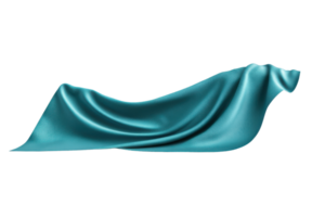 Elegant teal silk fabric draped gracefully against a transparent background. showcasing its smooth texture and luxurious feel. png