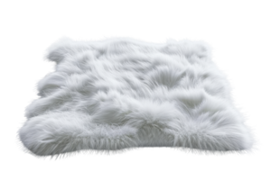 Fluffy white fur throw pillow creating a cozy and luxurious look, perfect for home decor or comfortable seating arrangements. png