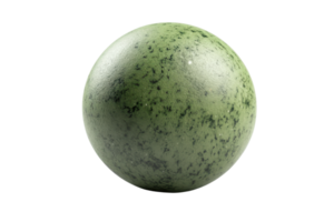 Green marble ball isolated on transparent background. Smooth, polished, spherical stone with natural pattern. Elegant and decorative object. png
