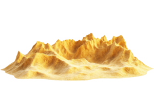 High-resolution 3D rendering of a rugged mountain range made of golden sand on a transparent background. Perfect for design projects. png
