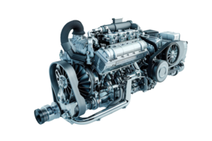 High-resolution image of a powerful car engine with detailed mechanical components, ideal for automotive and engineering themes. png