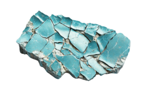 High-resolution image of turquoise mineral rock with cracked surface, isolated on transparent background. suitable for geology and natural resource themes. png