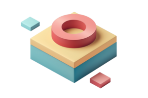 3D geometric abstraction featuring colorful shapes in a modern minimalist style, ideal for backgrounds, presentations, and design projects. png