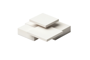 Abstract white geometric shapes stacked in a minimalist composition with clean lines and a modern aesthetic on a transparent background. png