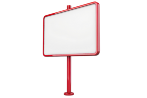 Blank white rectangular signboard with red frame and pole. Isolated for mockup, advertisement, and branding. Clear background. png