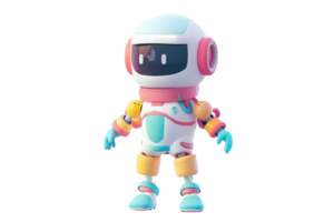 Cute colorful 3D render of a futuristic robot astronaut character with vibrant colors and a friendly design, isolated on a transparent background. png
