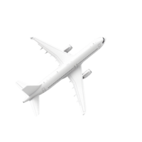 High-angle view of a white commercial airplane flying in the clear sky, showcasing the aircraft's design and structure, perfect for travel themes. png