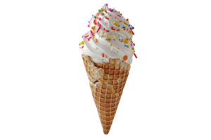 Delicious creamy ice cream cone with colorful sprinkles, perfect for a summer treat or dessert stock photo. png