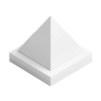 Minimalistic 3D white pyramid icon on a square base, isolated on a transparent background. Perfect for design, education, and digital projects. png