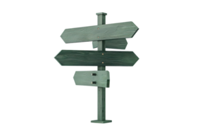 Empty wooden signpost with multiple arrow signs pointing in different directions, symbolizing choices and guidance. Isolated on transparent background. png