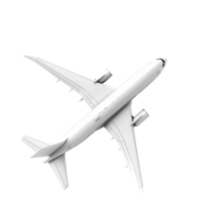 Top view of a white commercial airplane in flight against a plain transparent background. showcasing its sleek design and modern engineering. png
