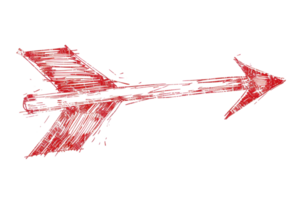 Hand-drawn red arrow pointing to the right, isolated on a transparent background. Sketchy and artistic design for creative projects and visual aids. png