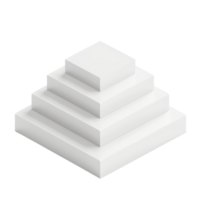 Minimalist white pyramid object with four levels. Modern geometric design, perfect for presentations, 3D models, and creative projects. png