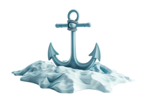 Metal anchor partially buried in snow. Concept of stability, strength, and resilience in a winter setting. png