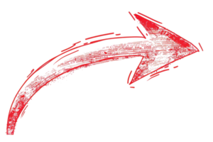 Red hand-drawn arrow pointing right on a transparent background, perfect for web or graphic design projects, presentations, and educational materials. png