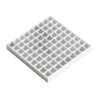 Square white plastic grid with small compartments, isolated on transparent background. Ideal for organizing items or used in various DIY projects. png