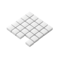 White 3D grid of cubes with one missing, isolated on transparent background. Perfect for conceptual designs, technology themes, or creative visualizations. png