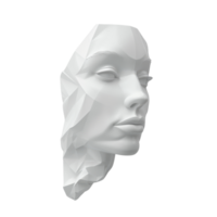 Modern white low-poly 3D sculpture of a human face, showcasing geometric angles and contemporary art design with a minimalist touch. png