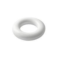 3D render of a white, plain circular torus object isolated on a transparent background. png