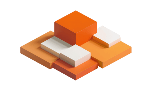 A minimalistic composition of stacked orange and white rectangular blocks, representing modern abstract architecture and geometric design. png
