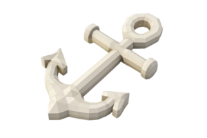 3D model of a low-poly white anchor with a geometric design, isolated on a transparent background. png