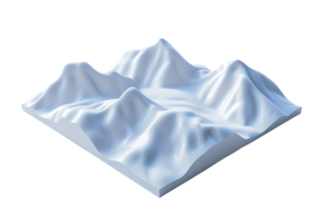 3D model of a snow-covered mountainous terrain with sharp peaks and smooth valleys, perfect for topographic and geographic representations. png