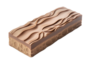 Close-up of a textured chocolate bar with unique patterns and a mix of smooth and aerated texture, perfect for those with a sweet tooth. png