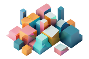Abstract 3D geometric shapes in pastel colors forming an artistic composition. Creative, modern, and visually appealing design. png