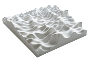 Abstract 3D landscape sculpture with wavy surface. Modern geometric art piece with dynamic texture and fluid design. png