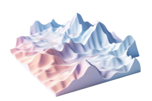 Abstract 3D terrain model with smooth gradient colors, showcasing peaks and valleys in pastel shades. png