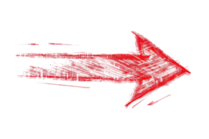 Digital illustration of a red arrow sketch with dynamic strokes. Perfect for graphic design, navigation, or direction-related projects. png