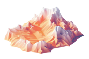 Abstract low-poly rendering of mountain landscape with sharp peaks and warm color gradient. Perfect for digital art and design projects. png