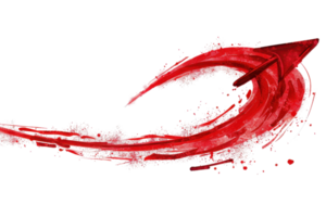 Abstract red arrow made of paint strokes on a transparent background. symbolizing direction, progress, and movement, ideal for creative design projects. png