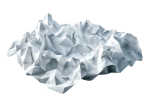 Abstract low-poly terrain model in white and gray, illustrating a digital 3D rendered geometric landscape suitable for creative design. png