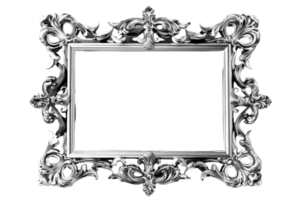 Elegant silver decorative picture frame with intricate floral designs, perfect for adding a touch of vintage charm to interior decor. png