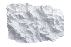 Crumpled white paper texture, suitable for backgrounds, design projects, and creative uses. High resolution and detailed surface. png