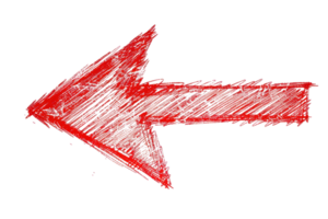 Hand-drawn red arrow pointing left on a transparent background. ideal for presentations, educational materials, and design projects. png