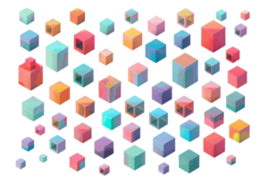 Colorful abstract 3D geometric shapes pattern. Vibrant cubes arranged in a dynamic, modern, and artistic design. png