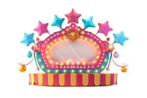 Colorful carnival booth with lights, star decorations, and a vibrant striped base. Perfect for festive event promotions and themed designs. png