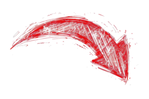 Red sketch arrow pointing downwards to the right, highlighting direction and emphasis in colorful, hand-drawn style. png