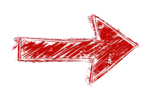 Red sketch arrow pointing to the right, hand-drawn style, isolated on transparent background. Ideal for directions, navigation, or design elements. png