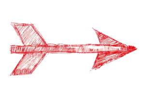 Red hand-drawn arrow pointing right on a transparent background, symbolizing direction, movement, and navigation in a simple doodle style. png