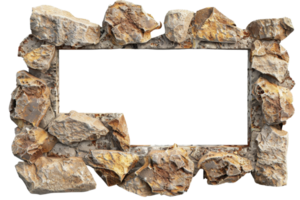 Rugged stone frame with an empty rectangular center, ideal for adding text or images. Natural and rustic design element. png