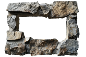 Rustic stone frame made of irregularly shaped rocks forms a rectangular border, isolated on a transparent background. perfect for design projects. png