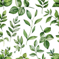 Seamless pattern of watercolor green leaves on a transparent background. ideal for nature-themed designs and botanical projects. png