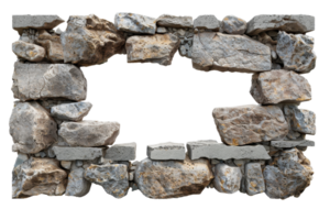 Stone wall frame with an empty center, perfect for nature or architectural backgrounds. Rough textured stones in various shapes. png