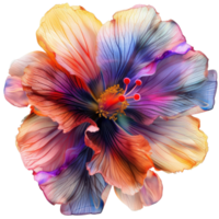 Stunning close-up of a digitally crafted, multicolored flower displaying intricate details and vibrant hues. png