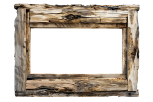 Rustic wooden picture frame with a natural, weathered finish. Ideal for displaying art or photos for a cozy, country feel. png