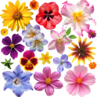 A vibrant collection of various colorful blooming flowers, showcasing the beauty and diversity of nature in full bloom. png